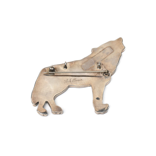Vintage Sterling Silver Howling Wolf Pin with Mother-of-Pearl Inlay