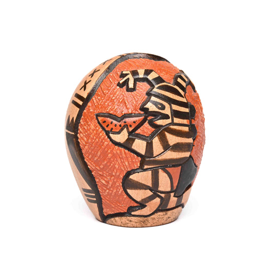 Hand-Coiled Seed Pot with the incised image of a Koshare (Sacred Clown) katsina