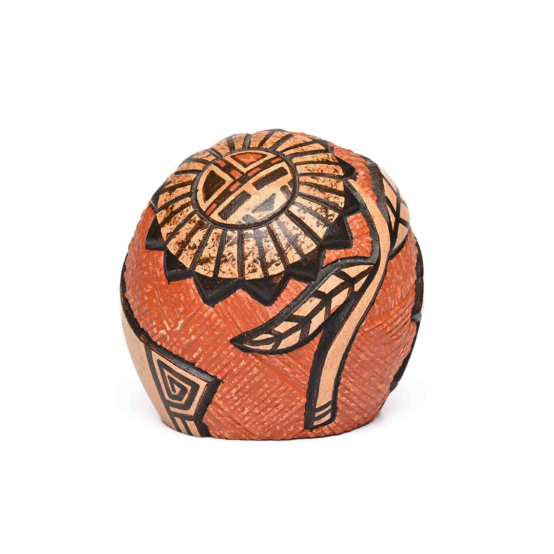 Hand-Coiled Seed Pot with the incised image of a flower