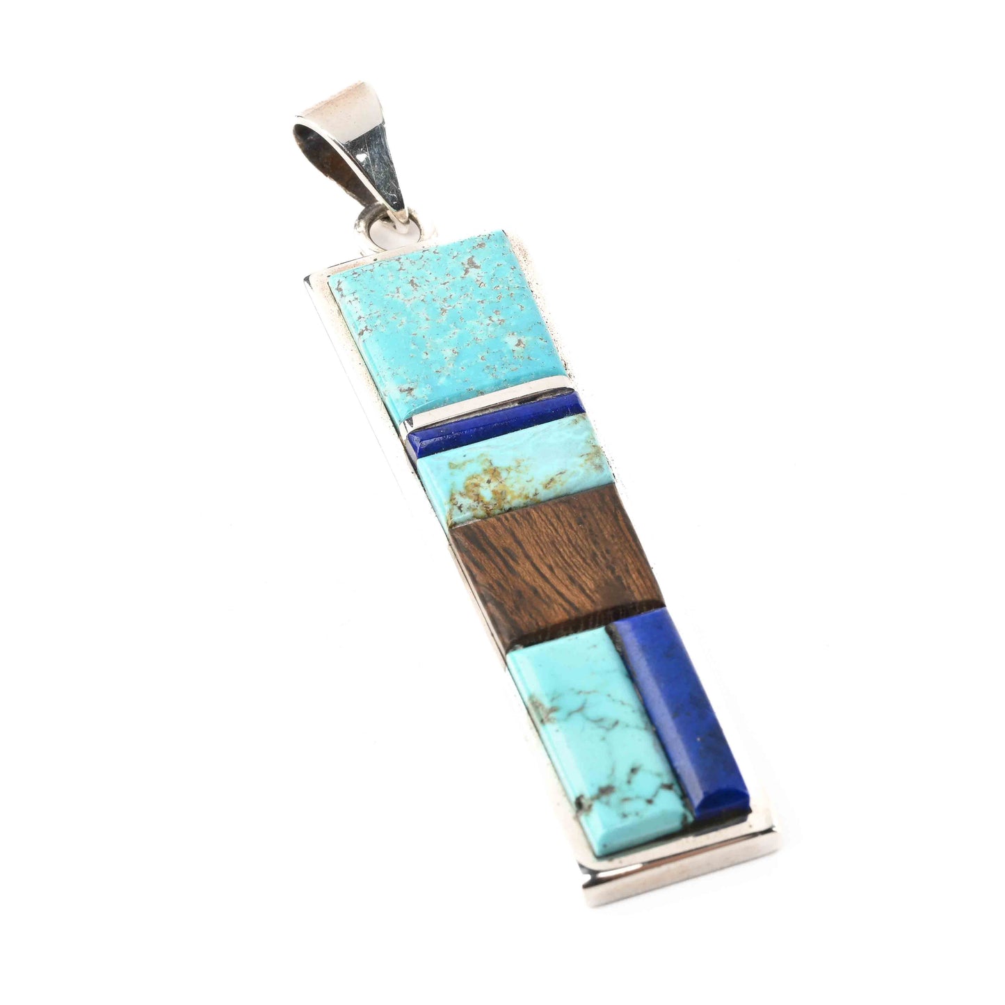 Sterling Silver Inlay Pendant (Turquoise, Lapis, Ironwood)