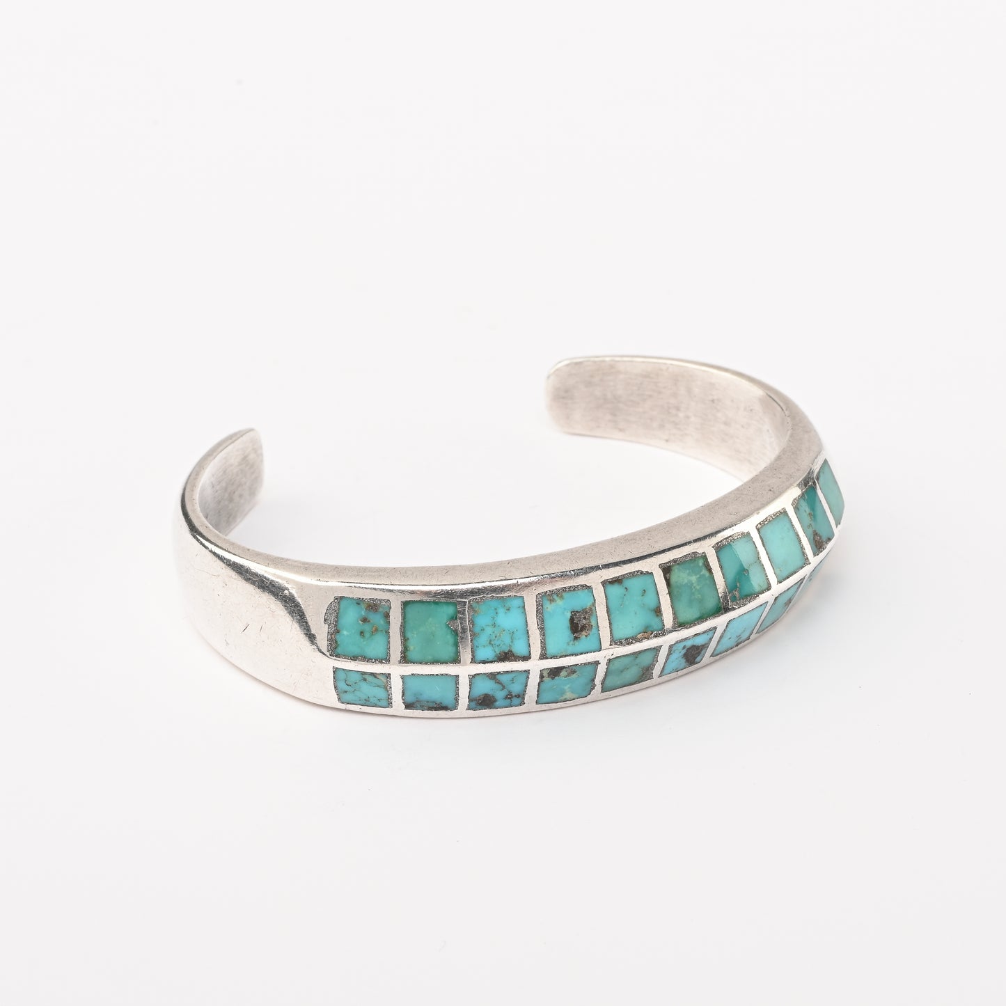 Vintage Sterling Silver Cuff Bracelet with Turquoise Inlay