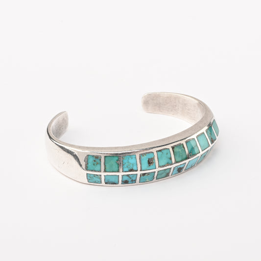Vintage Sterling Silver Cuff Bracelet with Turquoise Inlay