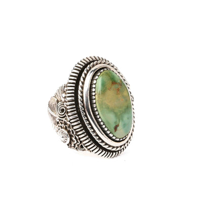 Sterling Silver Ring with Turquoise and Decorative Appliqué