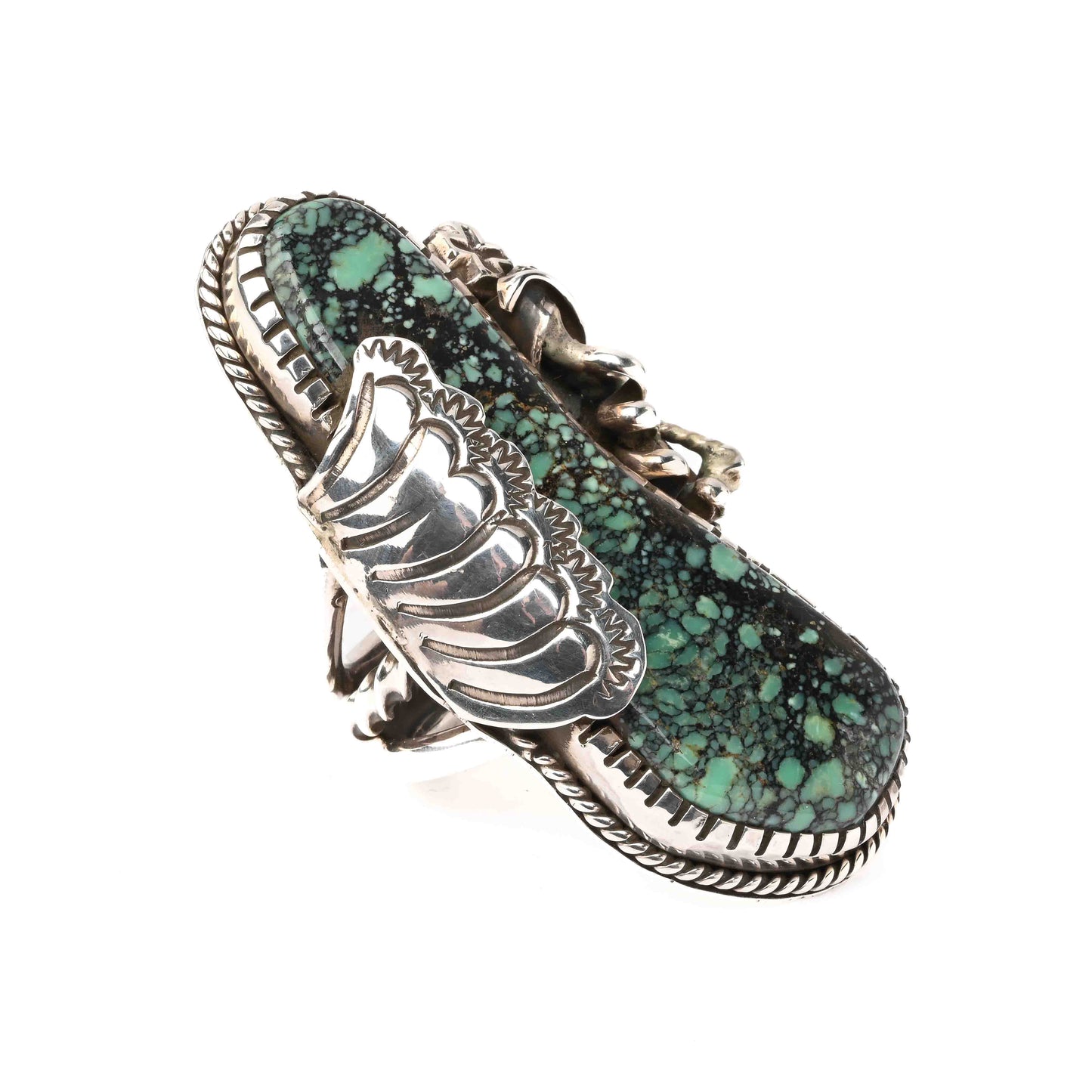 Sterling Silver Ring with Turquoise and Silver Appliqué