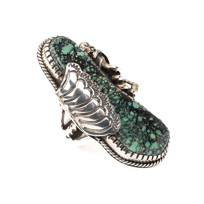 Sterling Silver Ring with Turquoise and Silver Appliqué