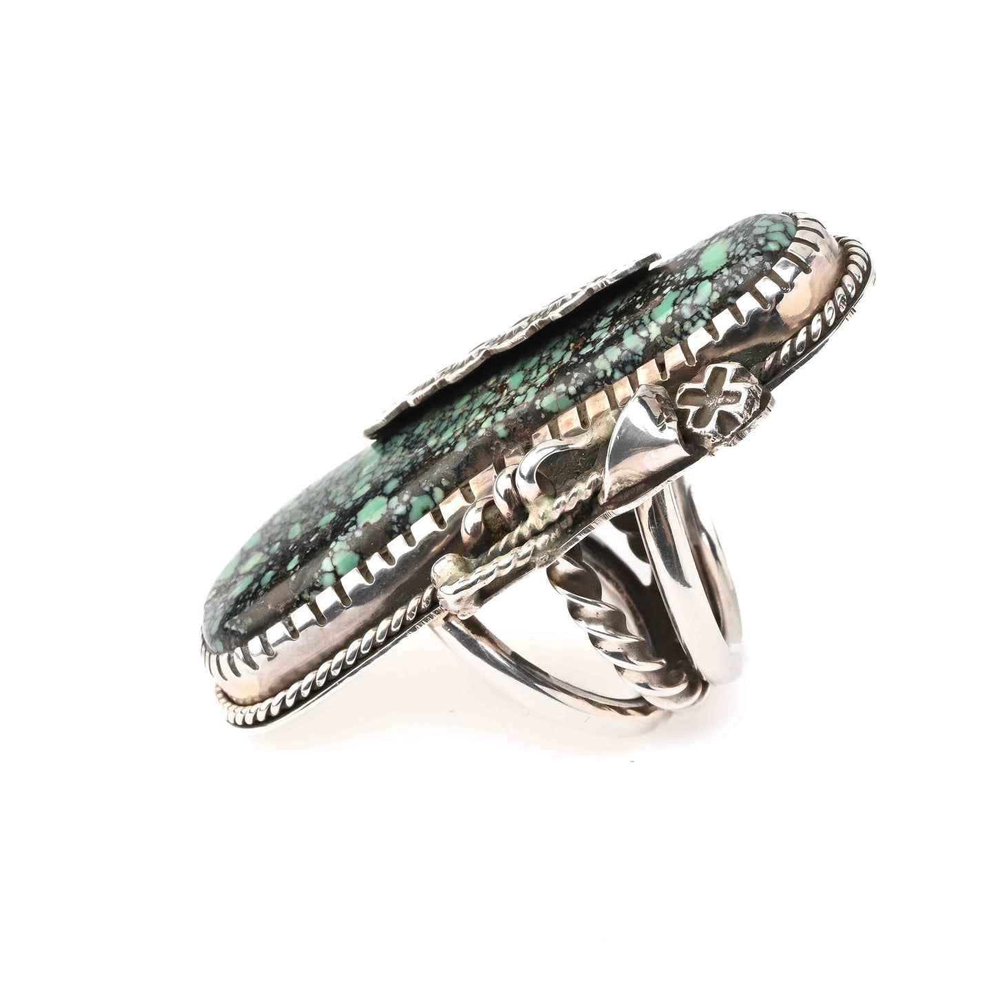 Sterling Silver Ring with Turquoise and Silver Appliqué