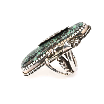 Sterling Silver Ring with Turquoise and Silver Appliqué