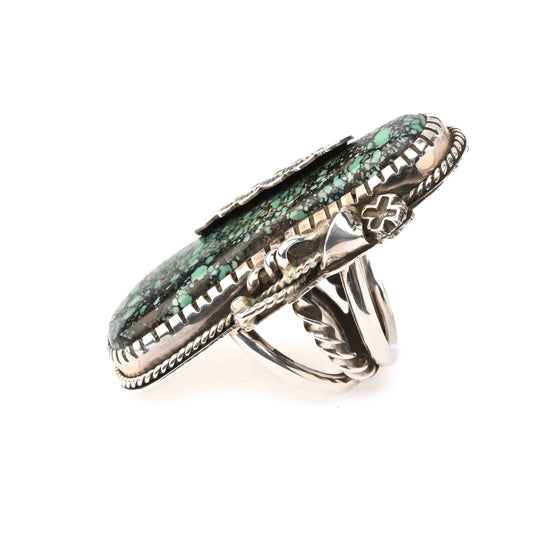 Sterling Silver Ring with Turquoise and Silver Appliqué