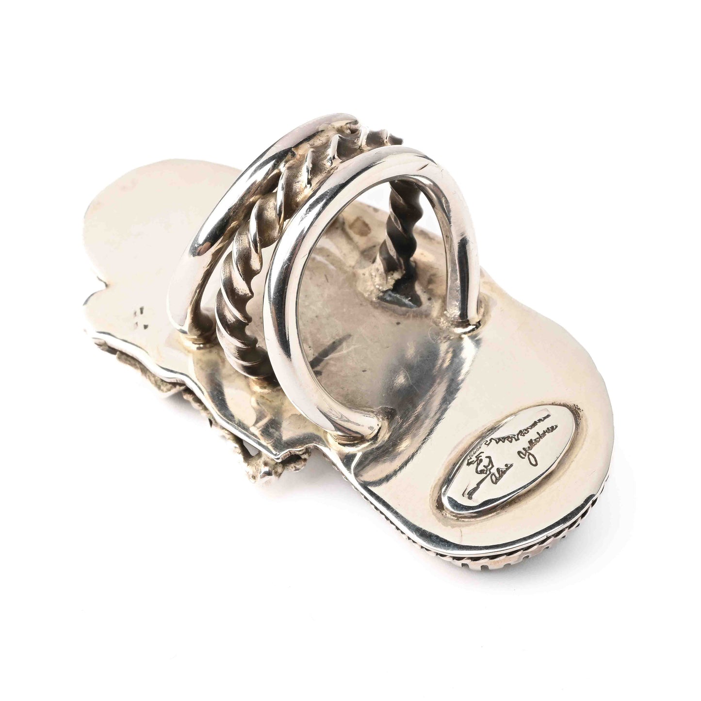 Sterling Silver Ring with Turquoise and Silver Appliqué