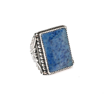 Sterling Silver Ring with Denim Lapis and Silver Droplets