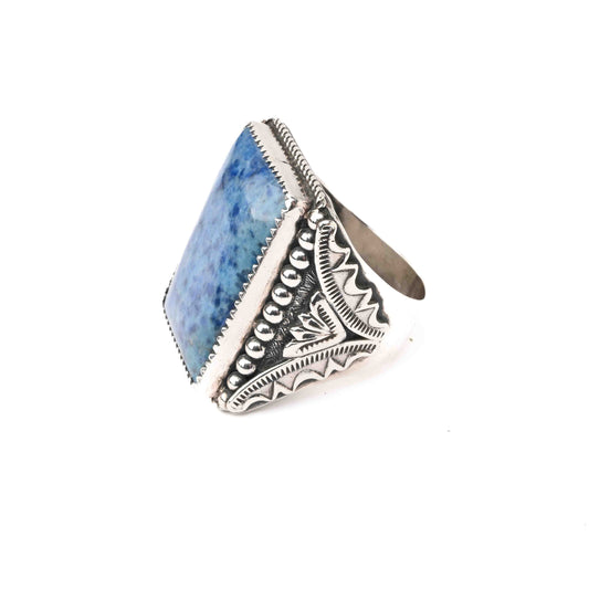 Sterling Silver Ring with Denim Lapis and Silver Droplets