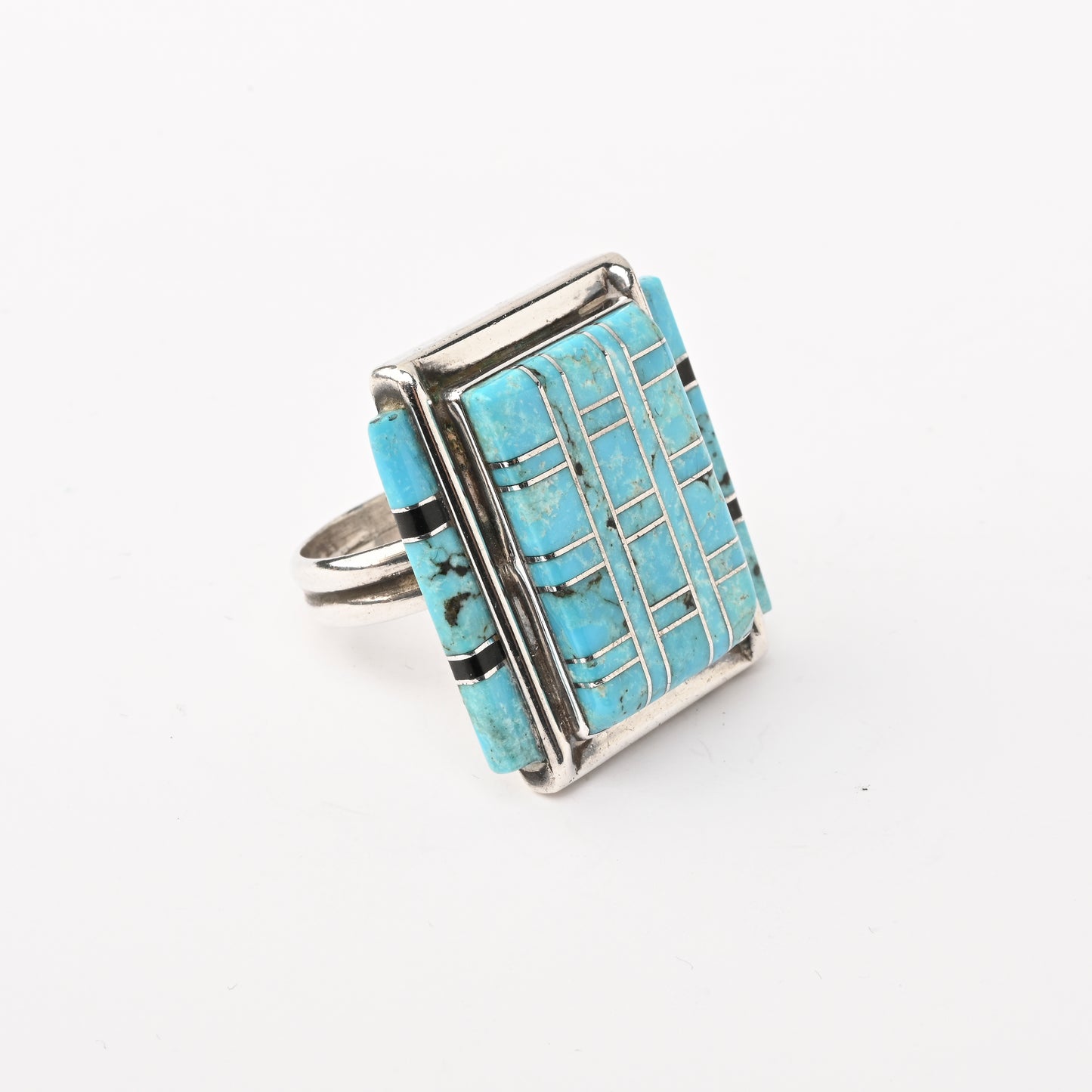 Vintage Square, Bi-level,Turquoise Inlay Ring