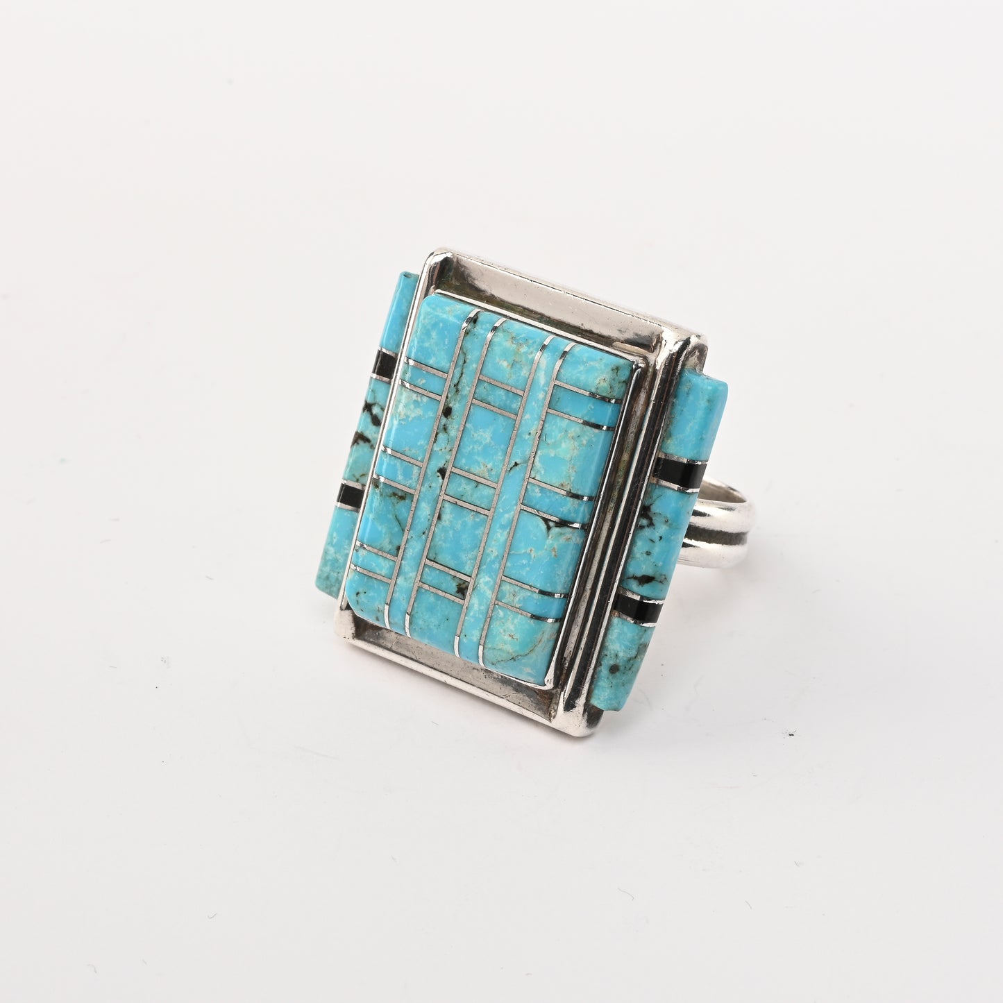 Vintage Square, Bi-level,Turquoise Inlay Ring
