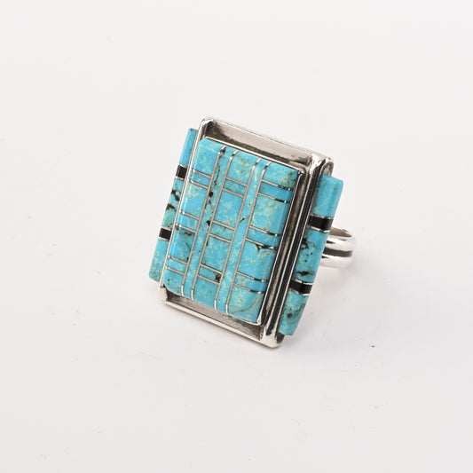 Vintage Square, Bi-level,Turquoise Inlay Ring