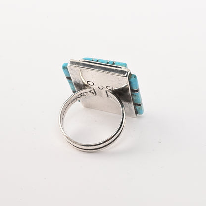 Vintage Square, Bi-level,Turquoise Inlay Ring