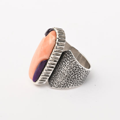 Sterling Silver Ring made with Sugulite and Pink Coral