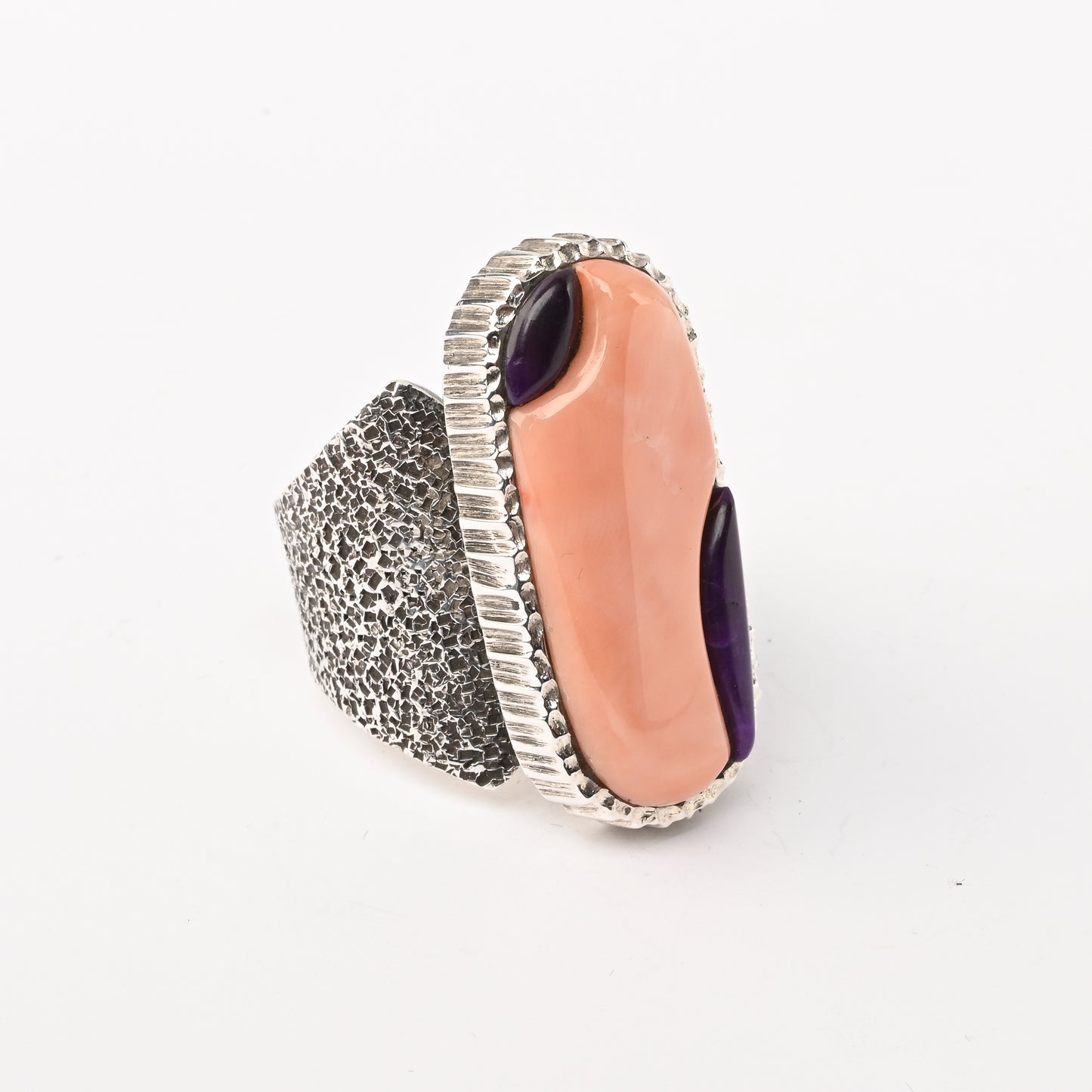 Sterling Silver Ring made with Sugulite and Pink Coral