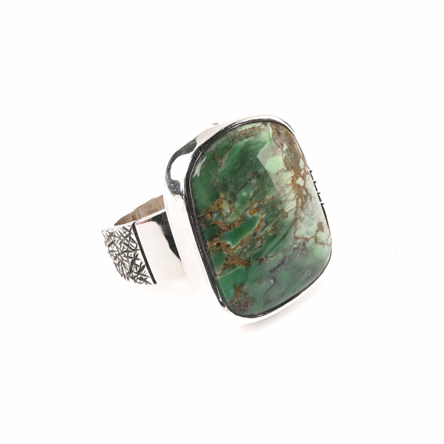 Sterling Silver Ring with Etched Shank and Turquoise Stone