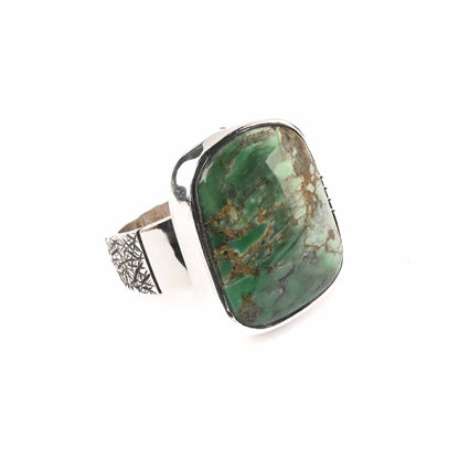 Sterling Silver Ring with Etched Shank and Turquoise Stone