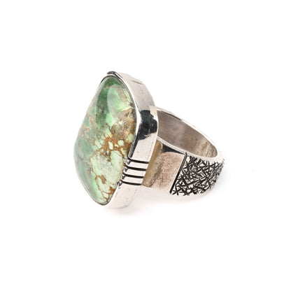 Sterling Silver Ring with Etched Shank and Turquoise Stone