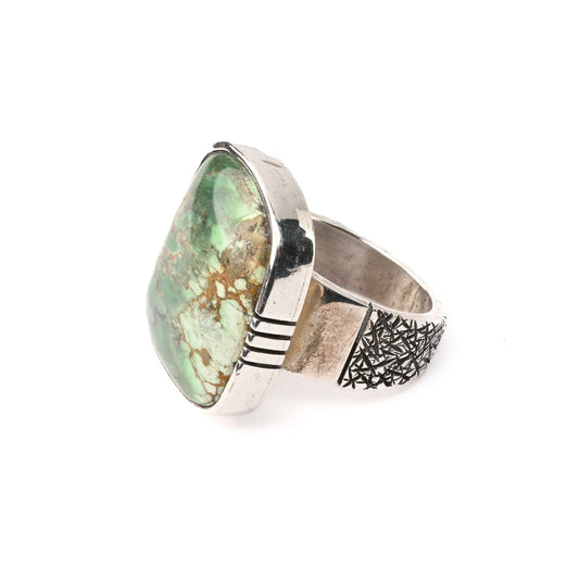 Sterling Silver Ring with Etched Shank and Turquoise Stone