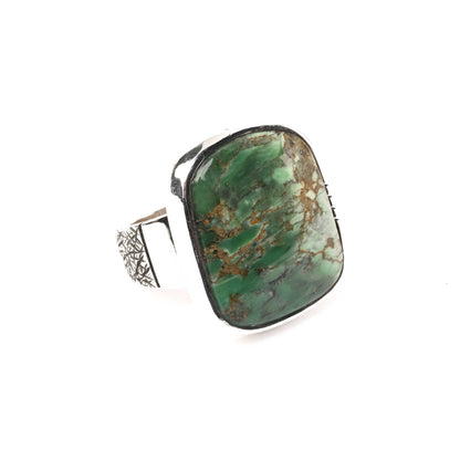 Sterling Silver Ring with Etched Shank and Turquoise Stone