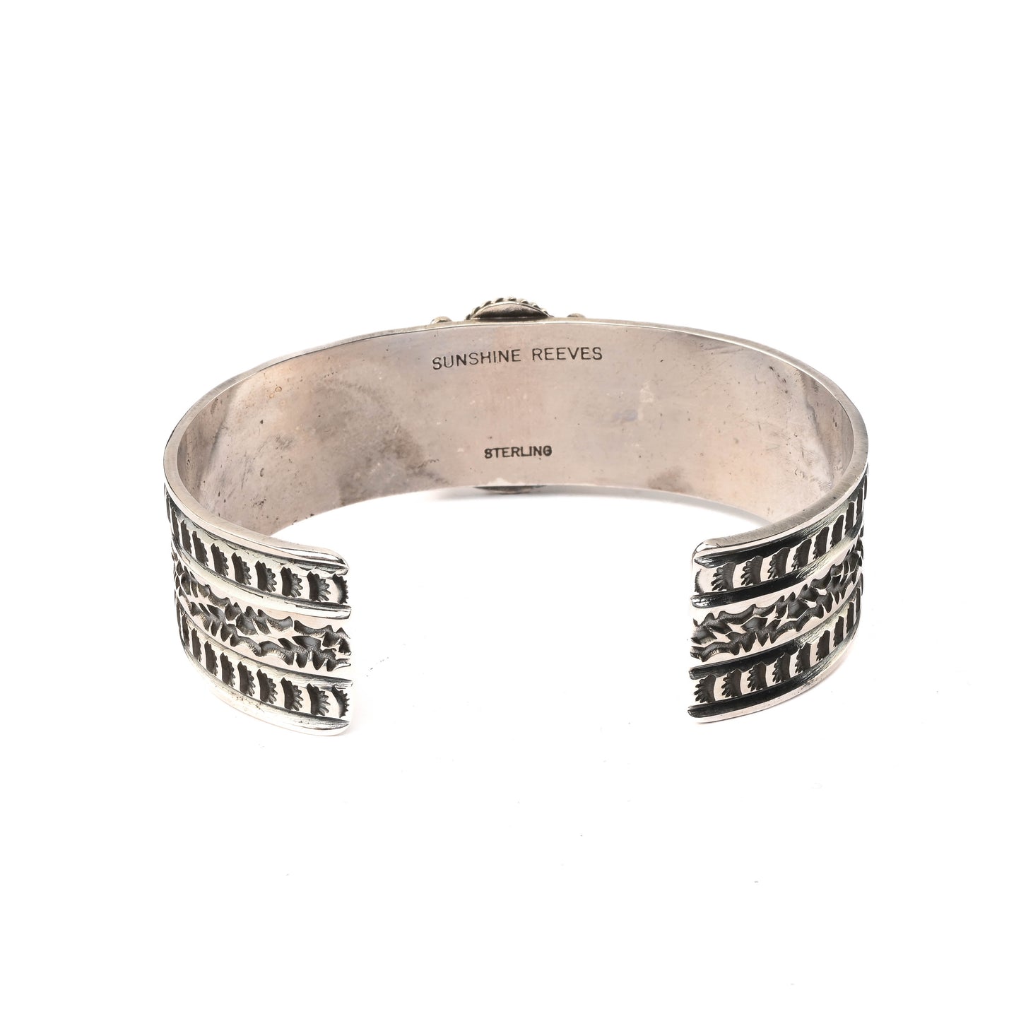 Sterling Silver, Stamped Cuff Bracelet with Turquoise stone