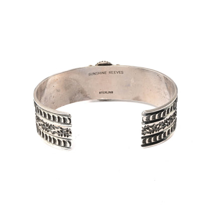 Sterling Silver, Stamped Cuff Bracelet with Turquoise stone