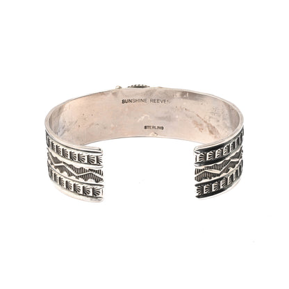 Sterling Silver, Stamped Cuff Bracelet with Turquoise stone