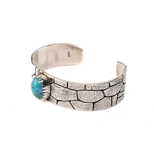 Sterling Silver Cuff with Single Turquoise Stone