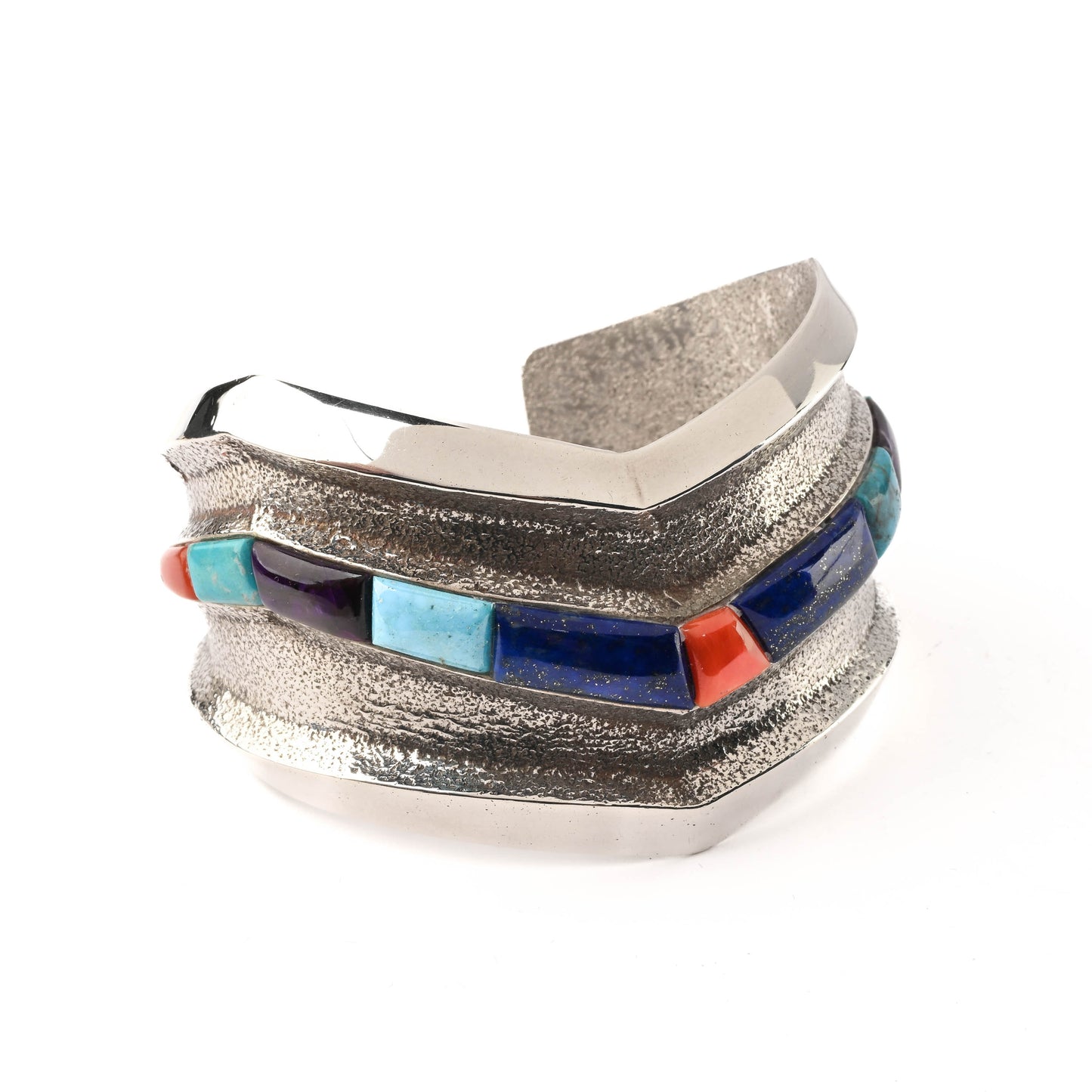 Tufa-cast, Sterling Silver Cuff Bracelet with`Inlay