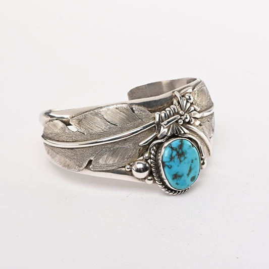 Vintage Sterling Silver Cuff Bracelet with Layered Feathers