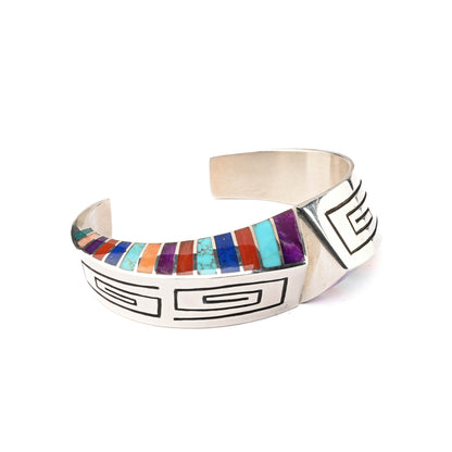 Sterling silver, Triangle-shaped Cuff Bracelet with Overlay and Inlay
