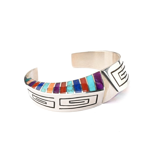 Sterling silver, Triangle-shaped Cuff Bracelet with Overlay and Inlay