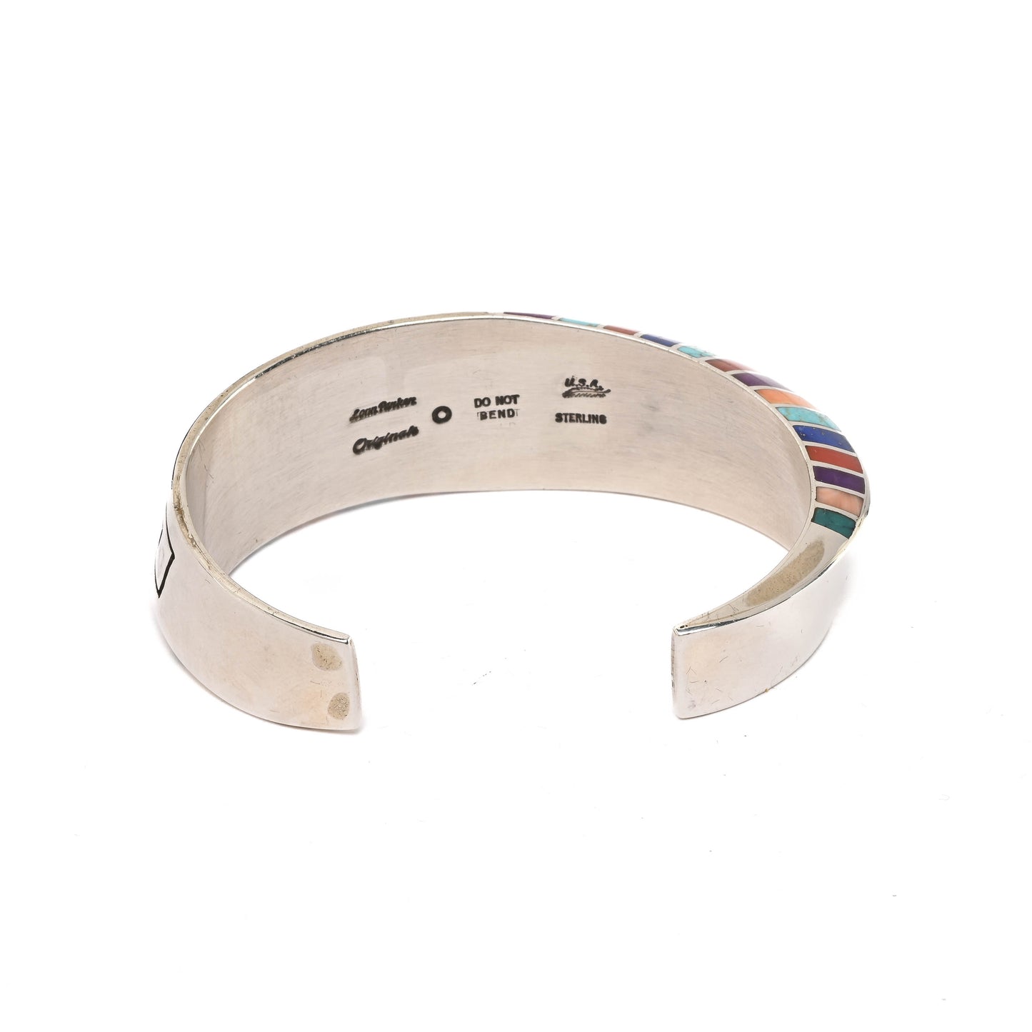 Sterling silver, Triangle-shaped Cuff Bracelet with Overlay and Inlay