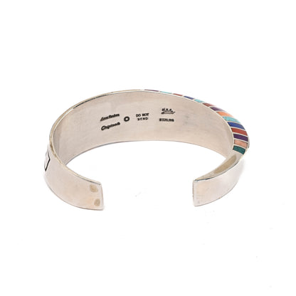 Sterling silver, Triangle-shaped Cuff Bracelet with Overlay and Inlay
