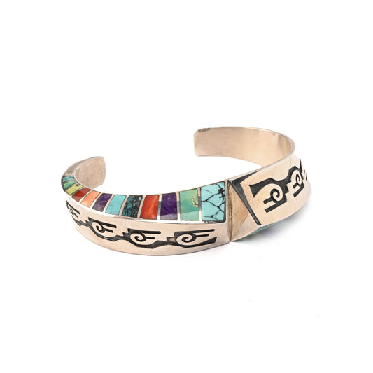 Sterling silver, Triangle-shaped Cuff Bracelet with Overlay and Inlay