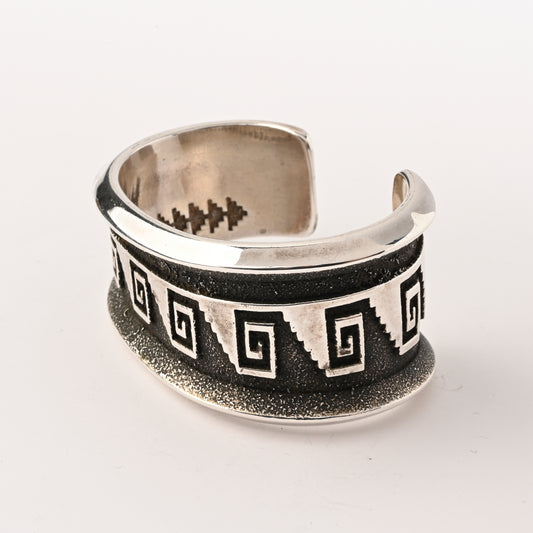 Vintage Sterling Silver, Tufa-Cast Cuff Bracelet with Blanket Design