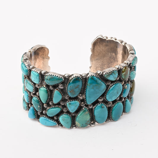 Vintage Sterling Silver Heavy Cuff Bracelet with Turquoise