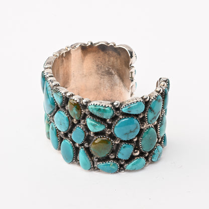 Vintage Sterling Silver Heavy Cuff Bracelet with Turquoise