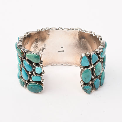 Vintage Sterling Silver Heavy Cuff Bracelet with Turquoise