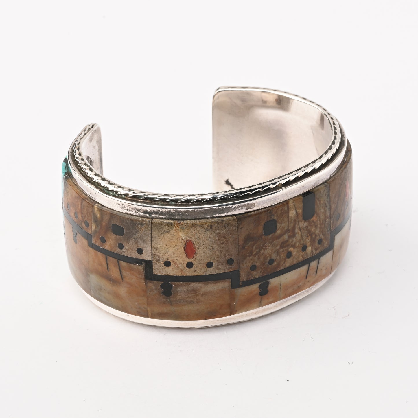 Vintage Sterling SIlver Cuff Bracelet with Pictorial Channel Inlay