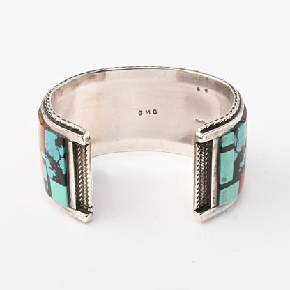 Vintage Sterling SIlver Cuff Bracelet with Pictorial Channel Inlay