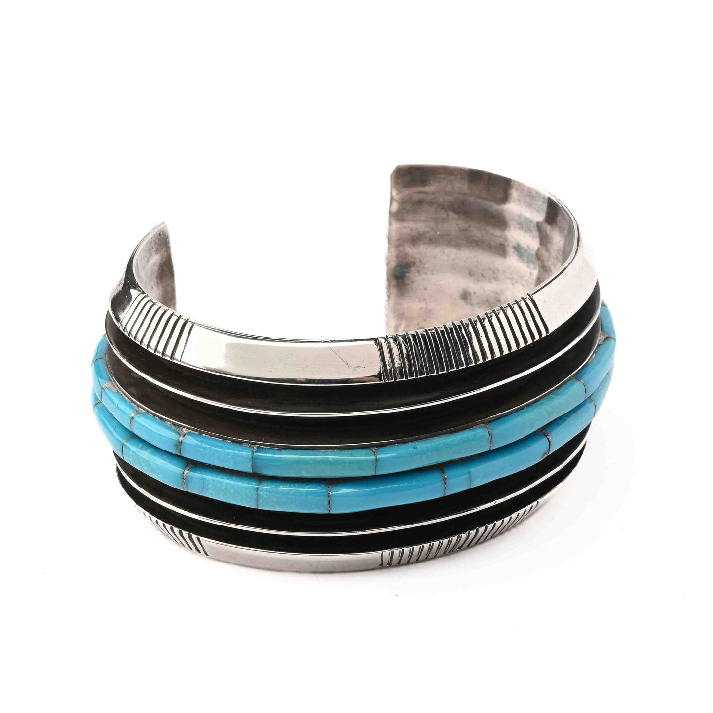 Vintage Wide Silver Bracelet with Turquoise Bead Strands