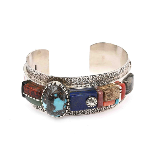 Sterling silver cuff bracelet with cobblestone inlay