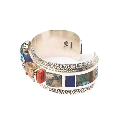 Sterling silver cuff bracelet with cobblestone inlay
