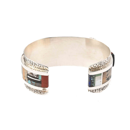 Sterling silver cuff bracelet with cobblestone inlay