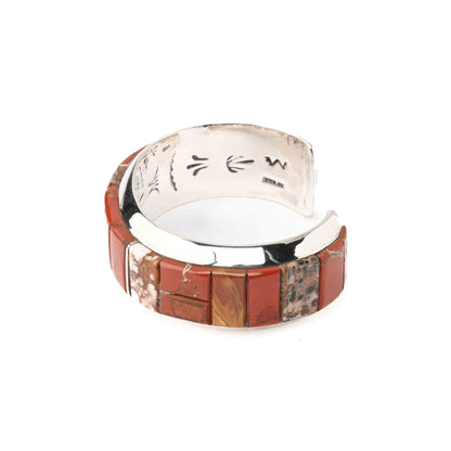 Vintage Inlay Cuff Bracelet with Agate and Magnesite