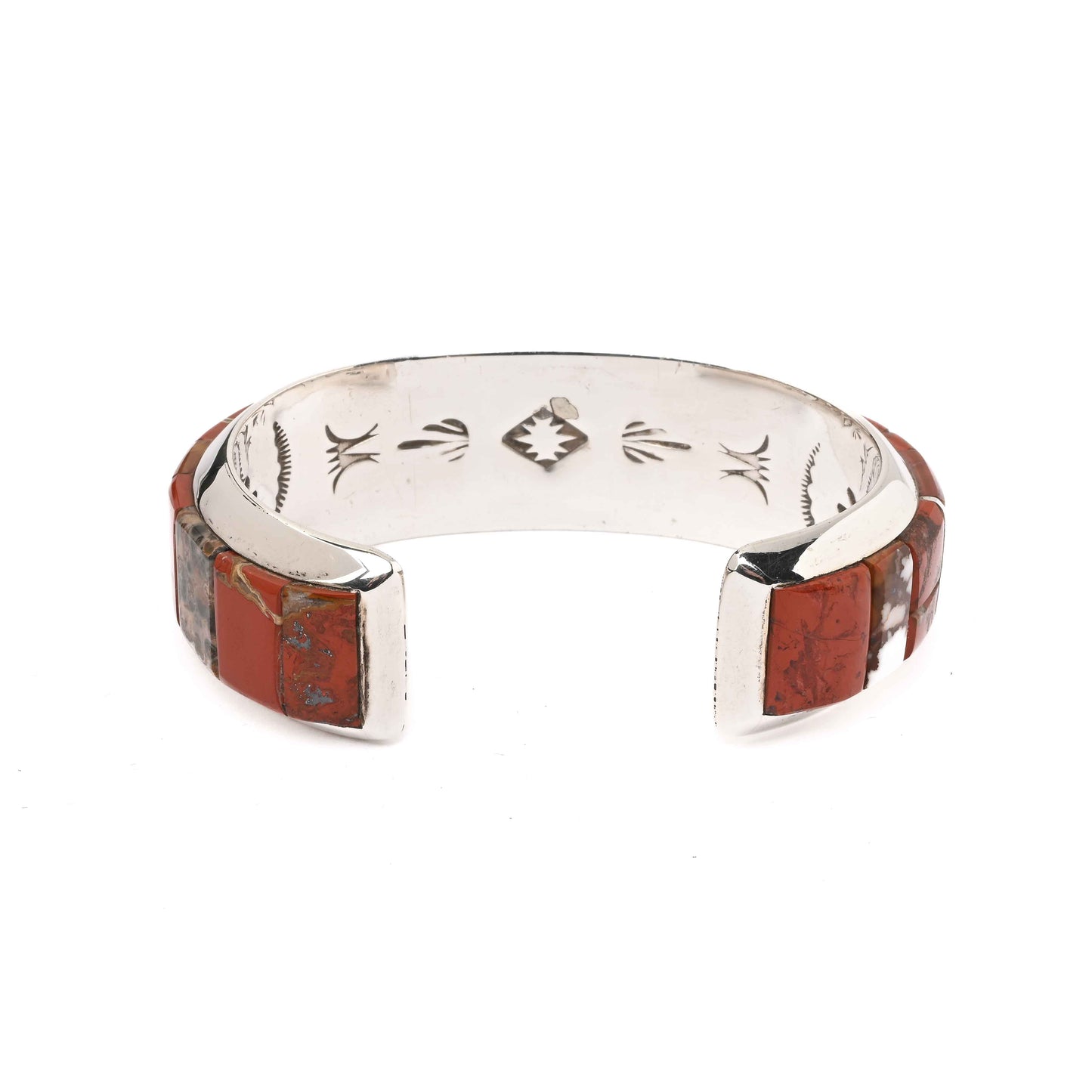 Vintage Inlay Cuff Bracelet with Agate and Magnesite