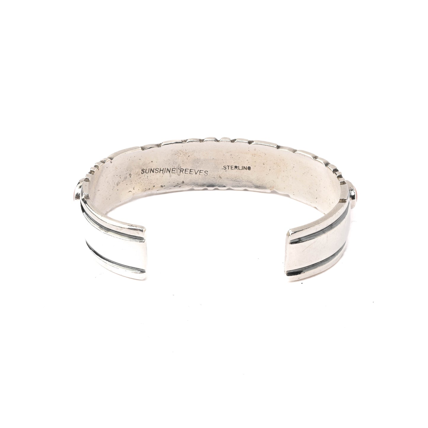 Vintage Sterling Silver Stamped Cuff Bracelet with Coral